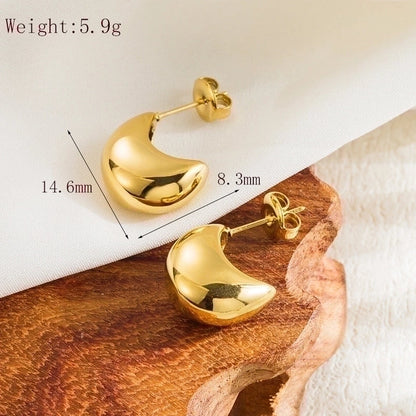 1 Pair Casual Minimalist Commute Round Solid Color Plating 304 Stainless Steel 18K Gold Plated Ear Studs