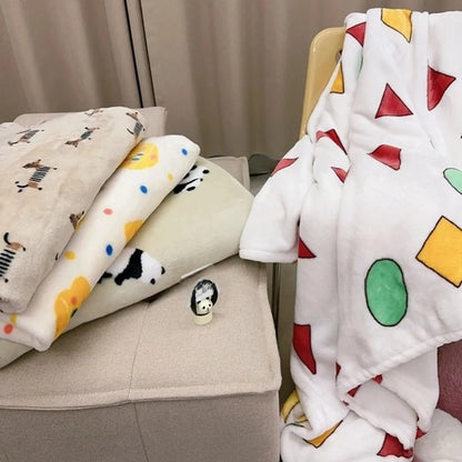 In Stock | Style Autumn And Winter Thickened Cartoon Crayon Small New Flannel Casual Plush Blanket Dormitory Bed Sheet