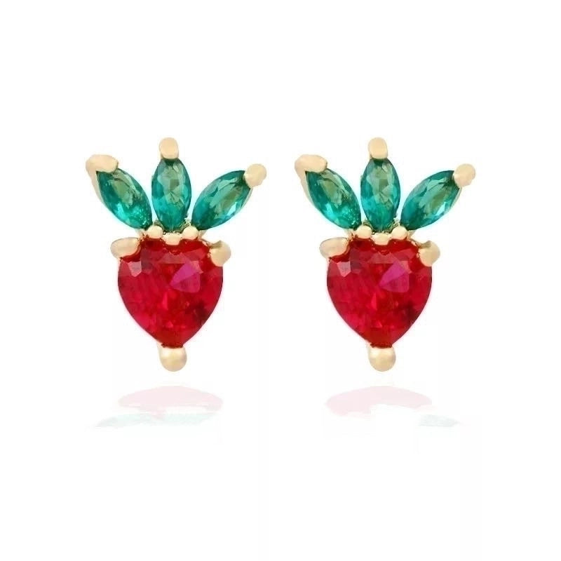 Fruit Vegetable Stud 18k Real Gold Color Zirconium Copper Earrings