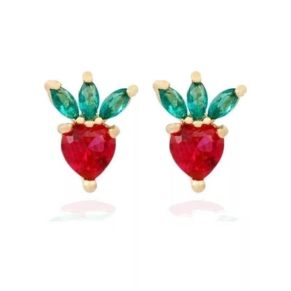 Fruit Vegetable Stud 18k Real Gold Color Zirconium Copper Earrings