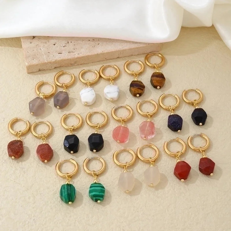 1 Pair Lady Minimalist Commute Geometric 304 Stainless Steel Natural Stone Drop Earrings