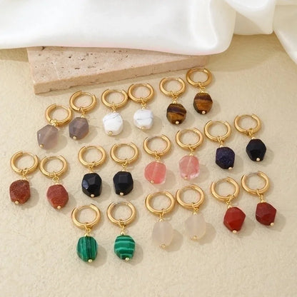 1 Pair Lady Minimalist Commute Geometric 304 Stainless Steel Natural Stone Drop Earrings