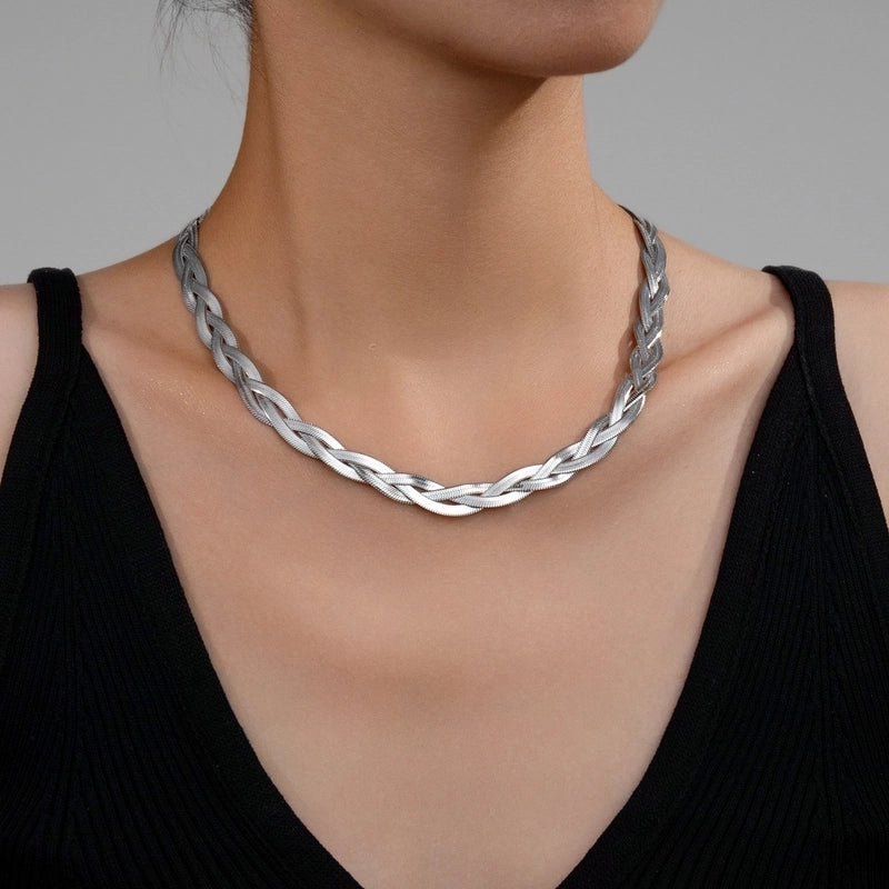 Double-Layer Choker Titanium Steel Necklace Three-Layer Blade Chain Snake Bones Chain Stainless Steel Jewelry Summer Non-Fading Female