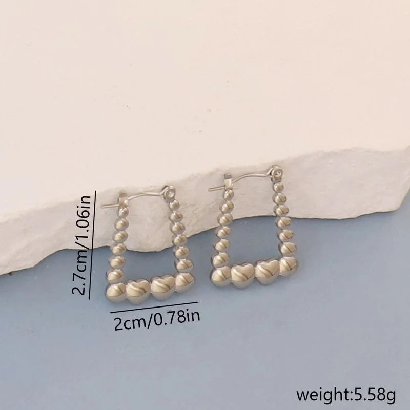 1 Pair Minimalist Round Square Heart Shape 304 Stainless Steel Earrings