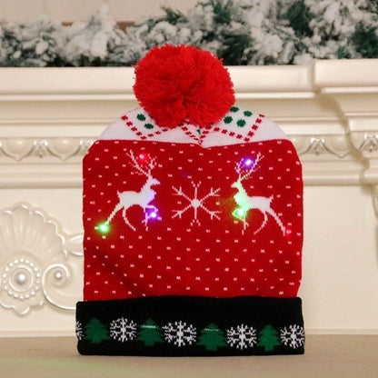 Spot Cross-border New Christmas Hat Colorful Luminous Knitted Hat Christmas Hat Adult Children Knitted Wool Christmas