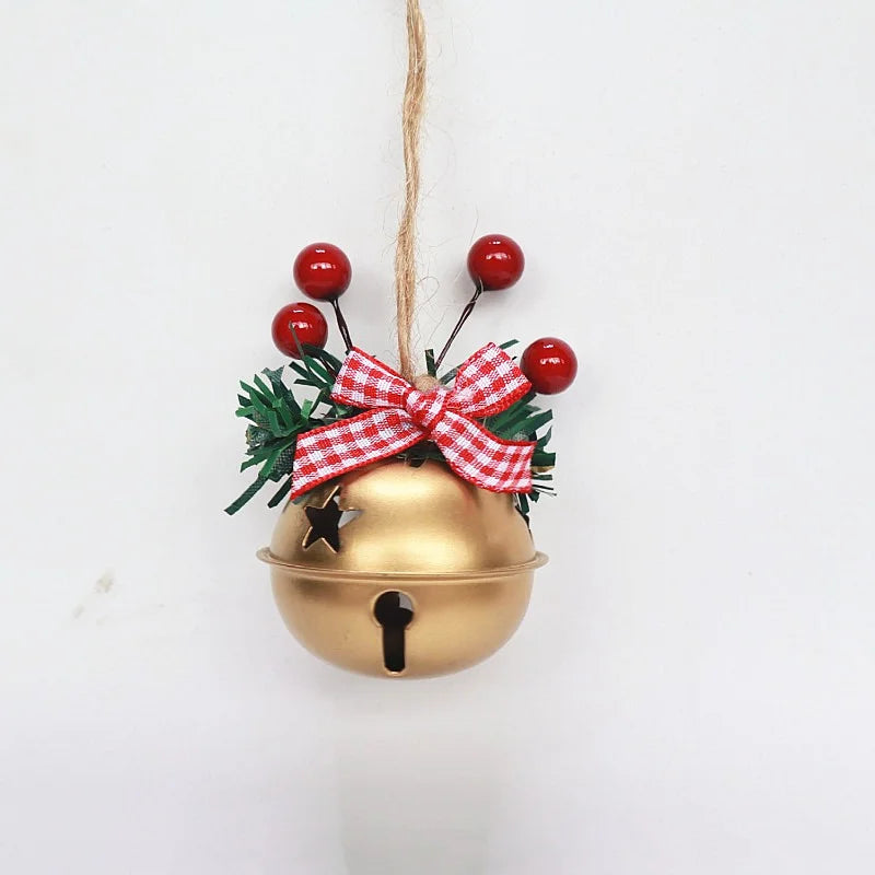 2 Pieces Christmas Decoration Christmas Tree Pendant Five Star Snowflake Bell Hemp Rope Berry Accessories Christmas Bell