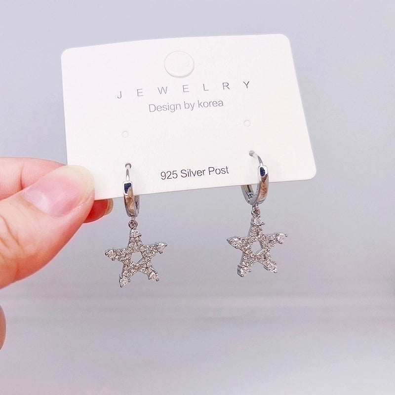 2 Pieces Retro Flower Copper Inlay Zircon Drop Earrings Ear Studs 1 Pair