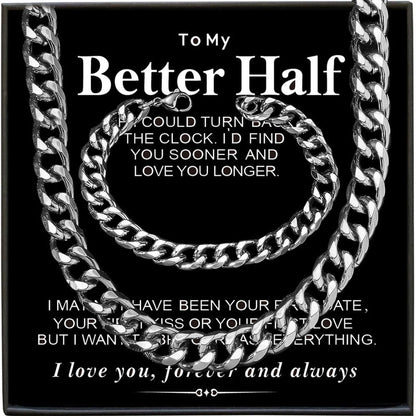 2 Pieces Hip-Hop Solid Color Alloy Titanium Steel Plating Men\'S Bracelets Necklace