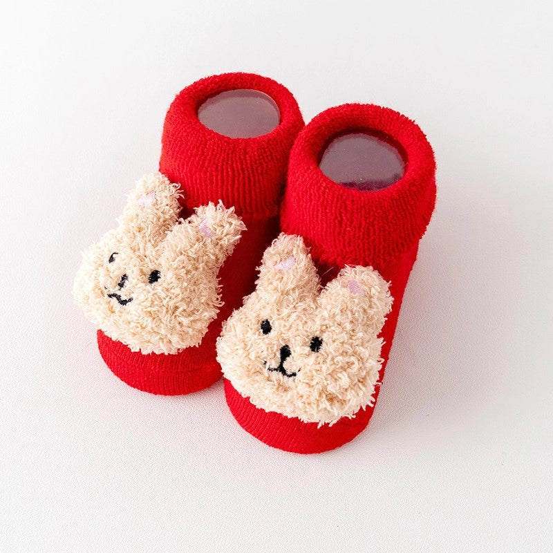 New Newborn Baby Socks Autumn And Winter A Cotton Red Terry Fleece-lined Thickened Non-slip Baby Christmas Floor Socks 1
