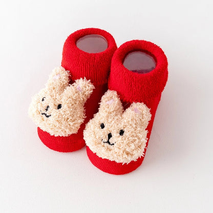 New Newborn Baby Socks Autumn And Winter A Cotton Red Terry Fleece-lined Thickened Non-slip Baby Christmas Floor Socks 1