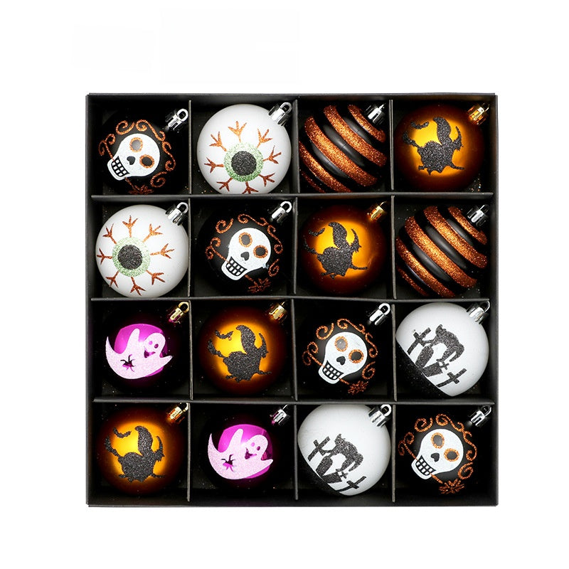 Halloween Decoration 16 Painted Ghost Skull Plastic Balls Hanging Ornaments Ghost Festival Party Hanging Decorations