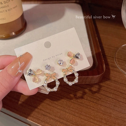 1 Set Minimalist Geometric Enamel Plating Inlay Copper Rhinestones Opal Shell Earrings