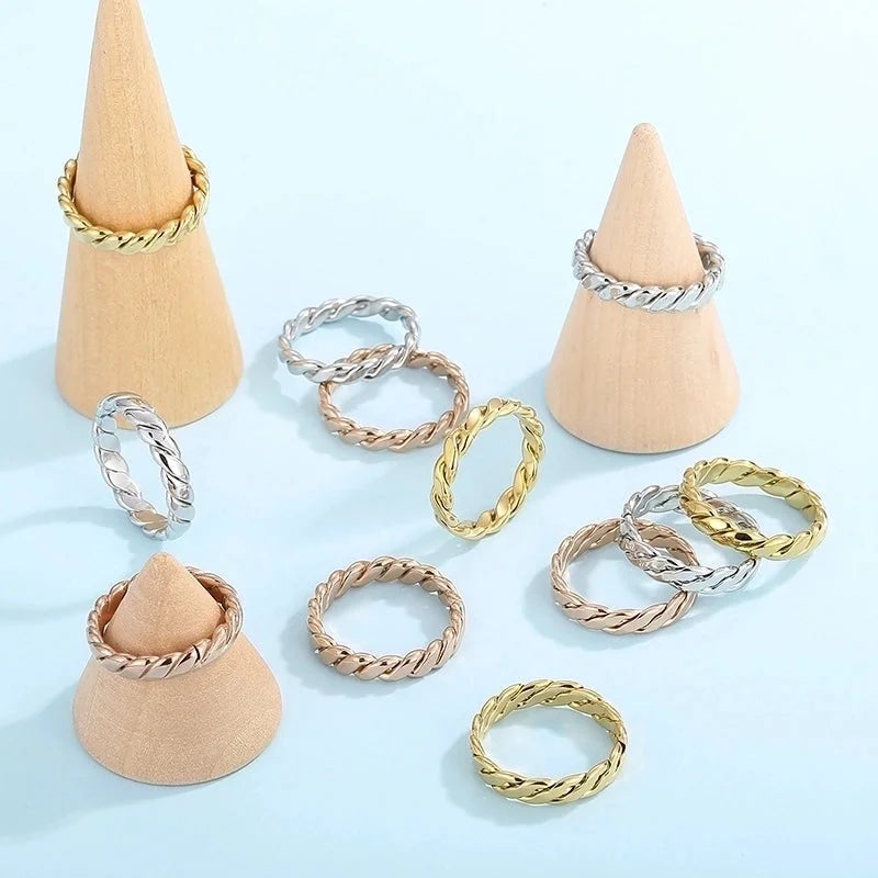Fashion Twist Titanium Steel 18K Gold Plated Polishing Stainless Steel Rings
