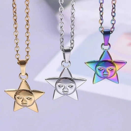 2 Pieces Minimalist Pentagram 304 Stainless Steel Plating Pendant Necklace