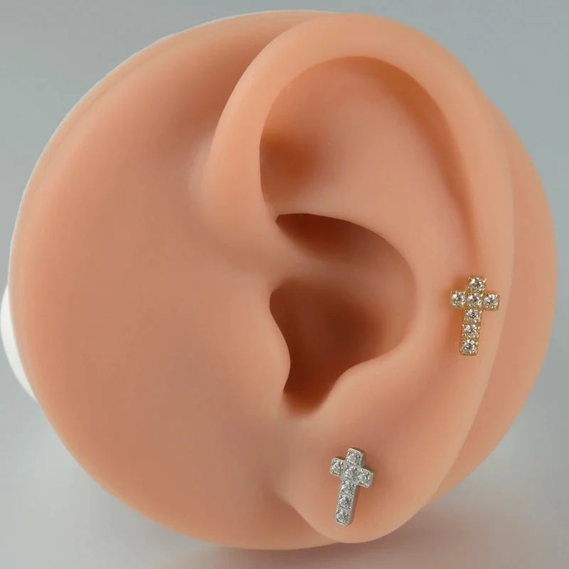 1 Piece Lip Rings Casual Vacation Tropical Cross G23 Titanium Alloy Plating Zircon 18K Gold Plated Lip Rings Ear Cartilage Rings & Studs