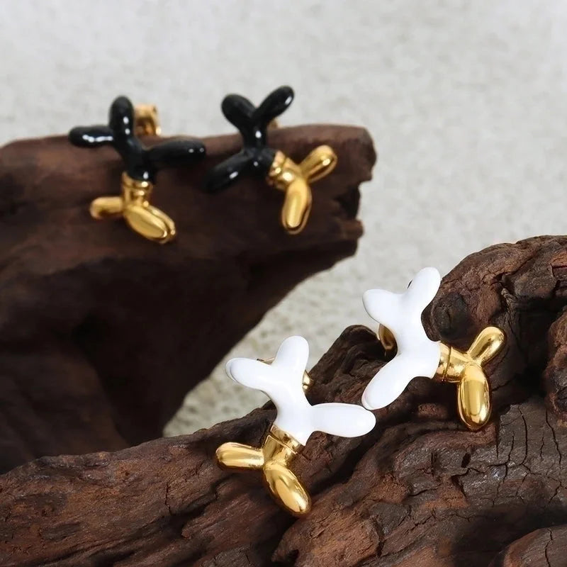 1 Pair IG Style Dog Enamel Plating Titanium Steel 18K Gold Plated Ear Studs