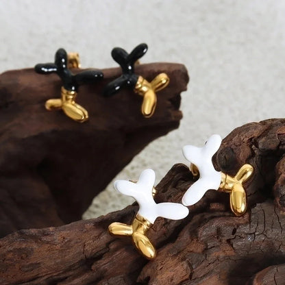 1 Pair IG Style Dog Enamel Plating Titanium Steel 18K Gold Plated Ear Studs