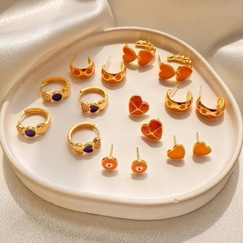 1 Pair Retro Sweet Triangle Devil\'s Eye Heart Shape Enamel Plating Inlay Copper Zircon 18k Gold Plated Ear Studs