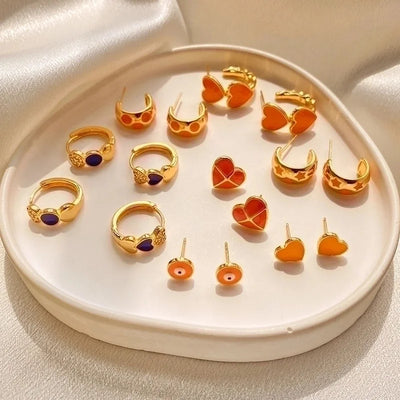1 Pair Retro Sweet Triangle Devil\'s Eye Heart Shape Enamel Plating Inlay Copper Zircon 18k Gold Plated Ear Studs