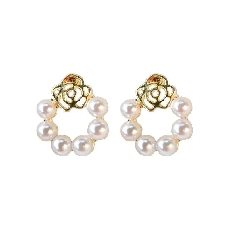 1 Pair Fashion Leaf Flower Bow Knot Imitation Pearl Alloy Rhinestones Earrings