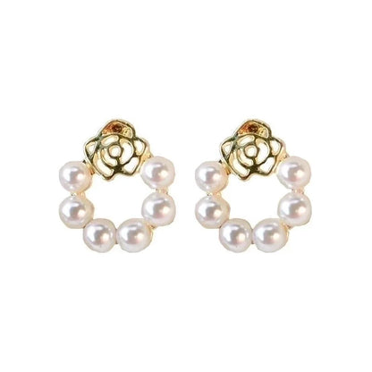 1 Pair Fashion Leaf Flower Bow Knot Imitation Pearl Alloy Rhinestones Earrings