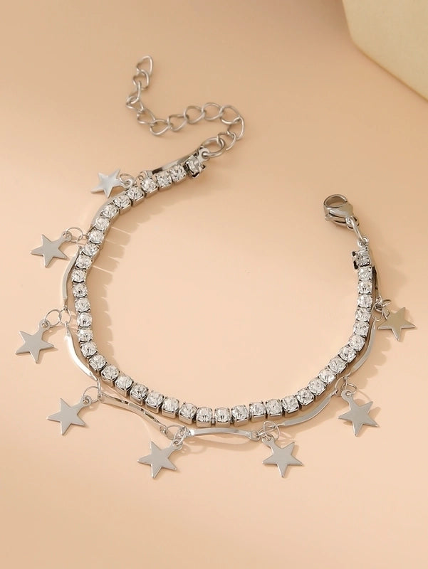 Elegant Glam Cross Star Leaves 304 Stainless Steel 18K Gold Plated Rhinestones Stainless Steel Bracelets In Bulk