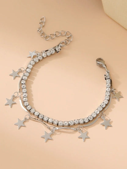 Elegant Glam Cross Star Leaves 304 Stainless Steel 18K Gold Plated Rhinestones Stainless Steel Bracelets In Bulk