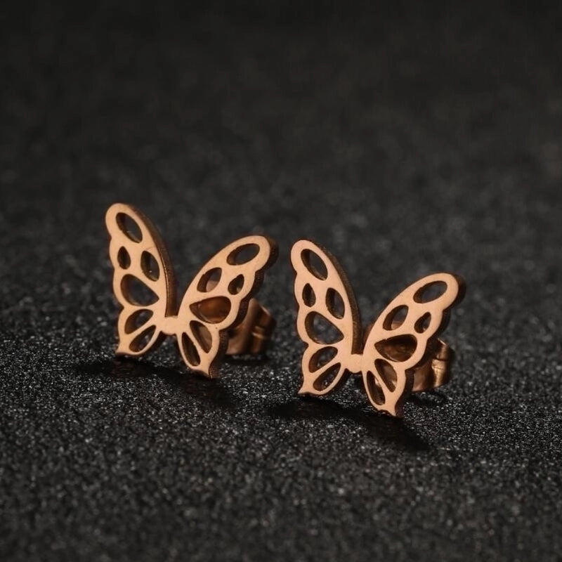 1 Pair Lady Butterfly Plating 304 Stainless Steel 18K Gold Plated Ear Studs