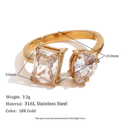 Fashion Creative Quadrilateral Circle Geometric Stainless Steel 18K Gold Plated Rings