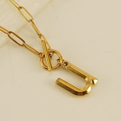 Fashion Letter 304 Stainless Steel Titanium Steel 18K Gold Plated Polishing Gold Plated Pendant Necklace