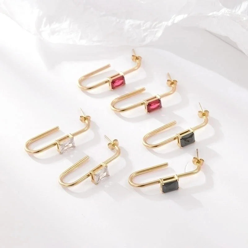 1 Pair Classic Style Geometric Plating Inlay 304 Stainless Steel Zircon Gold Plated Earrings