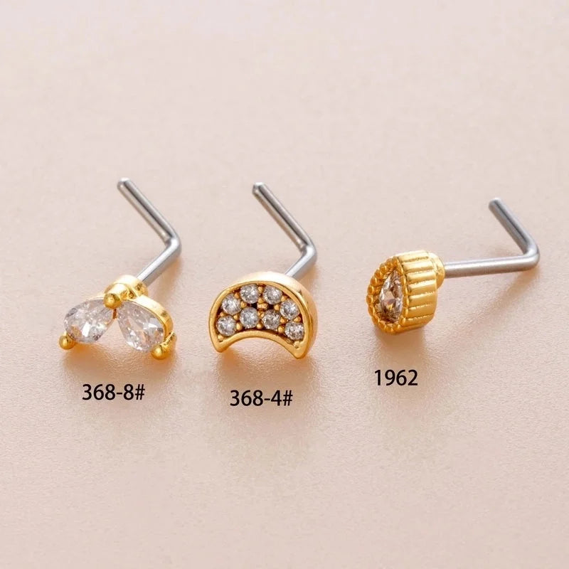 1 Piece Nose Rings & Studs Casual Minimalist Korean Style Moon Water Droplets 316L Stainless Steel Copper Inlay Zircon Nose Rings & Studs