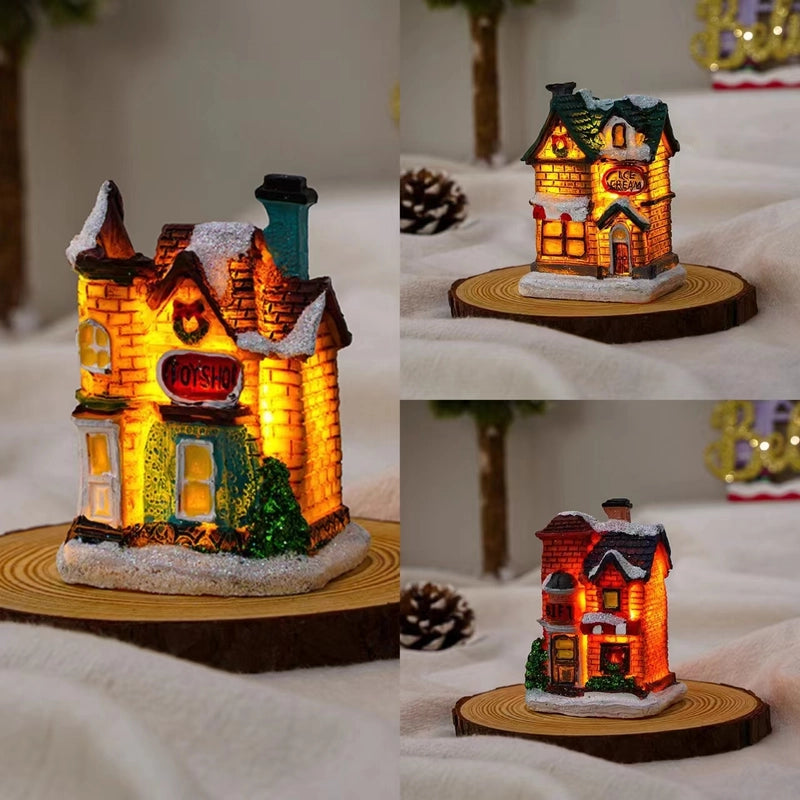 Christmas Small Ornaments Holiday Decorations Christmas Eve House Micro Landscape Luminous Desktop Window Scene Layout Gift