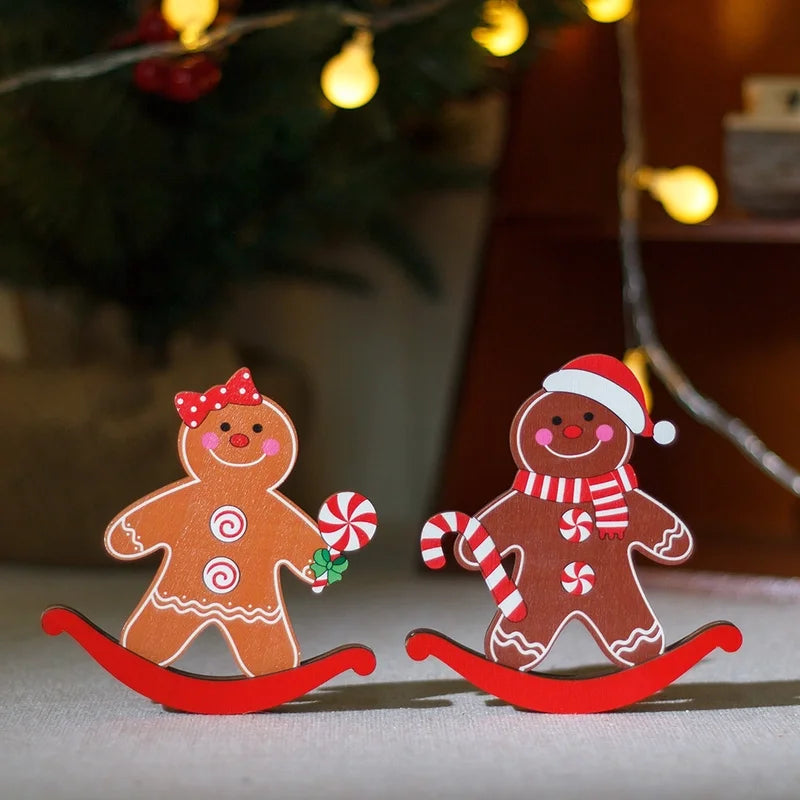Christmas Cute Gingerbread Wood Festival Ornaments Decorations Table Decoration