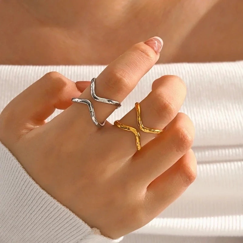 Hip-Hop Minimalist Commute Irregular 304 Stainless Steel 18K Gold Plated Open Rings