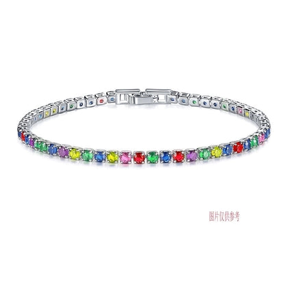 Copper Rhodium Plated Classic Style Inlay Geometric Zircon Bracelets