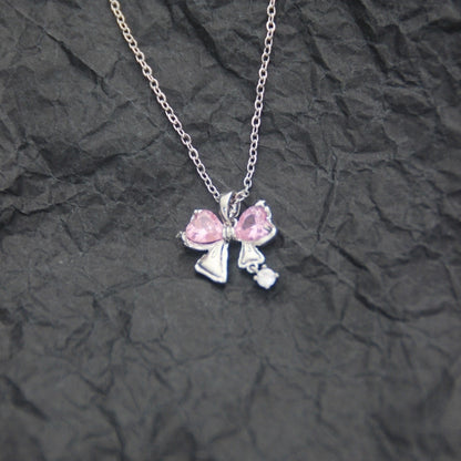 10 Pieces Casual Elegant Basic Moon Heart Shape Bow Knot Titanium Steel Copper Zircon Plating Inlay Pendant Necklace