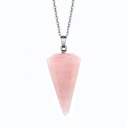 Fashion Hexagonal Cone Natural Crystal Stone Polishing Pendant Necklace 1 Piece