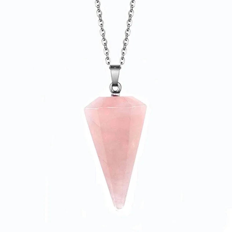 Fashion Hexagonal Cone Natural Crystal Stone Polishing Pendant Necklace 1 Piece
