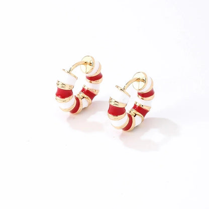1 Pair Vintage Style Sweet Minimalist Geometric Stripe Enamel Plating Stainless Steel Earrings