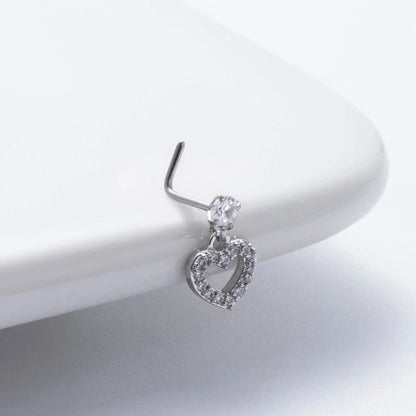 1 Piece Nose Rings & Studs Basic Classic Style Heart Shape Flower Butterfly 316L Stainless Steel Copper Plating Inlay Zircon