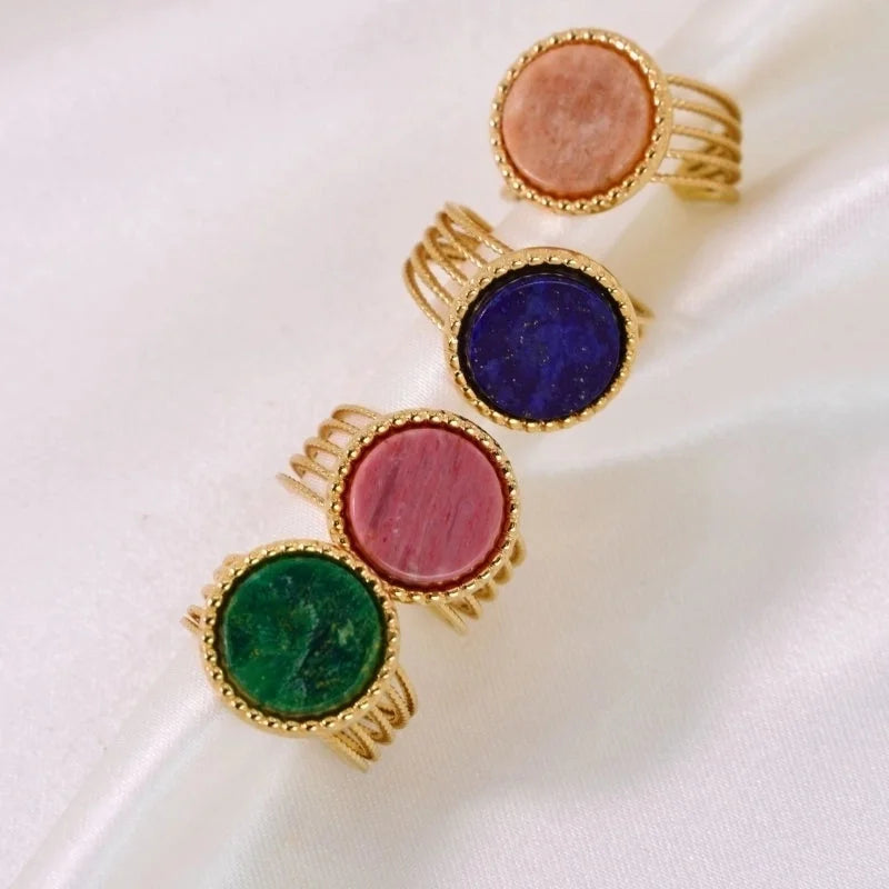Retro French Style Geometric Titanium Steel Natural Stone Open Rings In Bulk