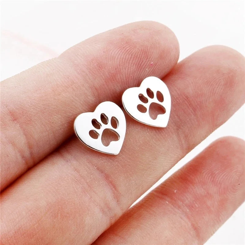 1 Pair Cute Paw Print Plating 304 Stainless Steel 18K Gold Plated Ear Studs
