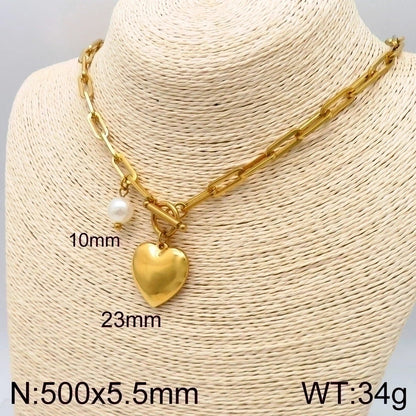 Minimalist Heart Shape Stainless Steel 18K Gold Plated Chain Bracelets Necklace