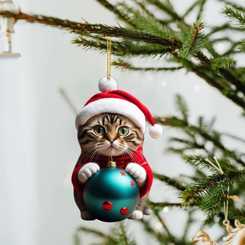 Christmas Christmas Hat Cat Arylic Flat Decorations Hanging Ornaments Car Hanging Accessories