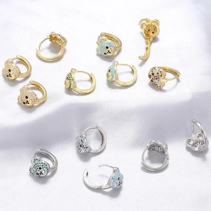 2 Pieces Elegant Shiny Bear Plating Inlay Copper Zircon 18k Gold Plated Earrings