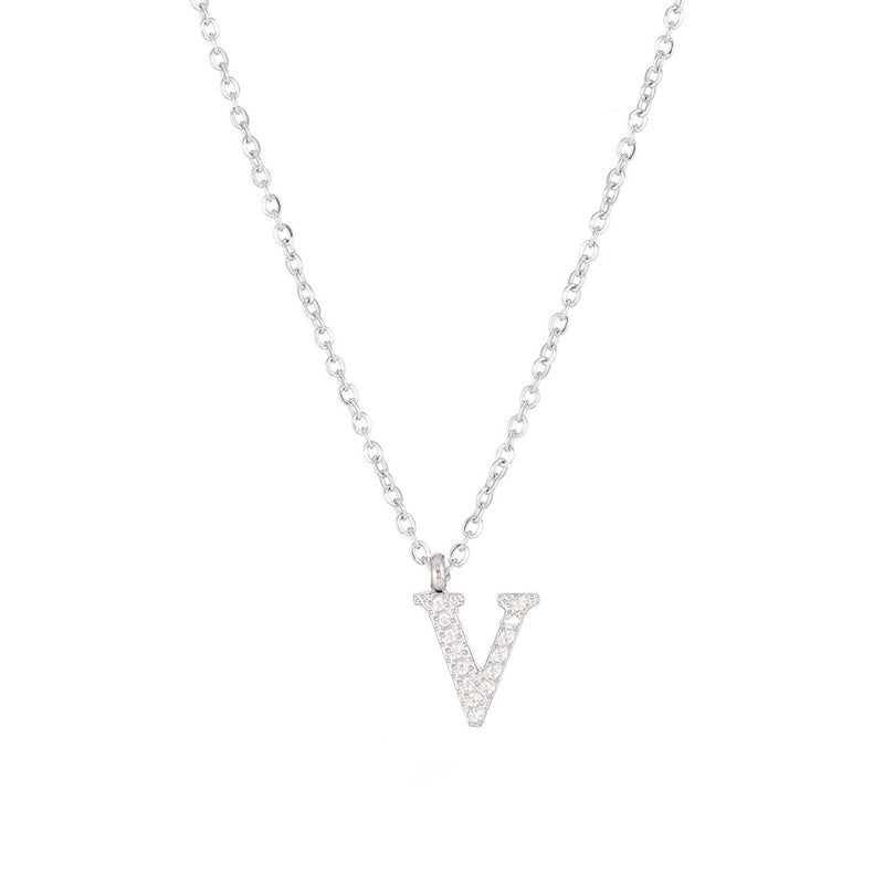 Minimalist Letter 304 Stainless Steel Zircon 16K Gold Plated White Gold Plated Plating Inlay Pendant Necklace