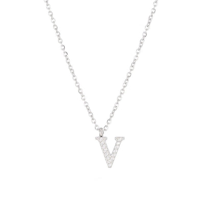Minimalist Letter 304 Stainless Steel Zircon 16K Gold Plated White Gold Plated Plating Inlay Pendant Necklace