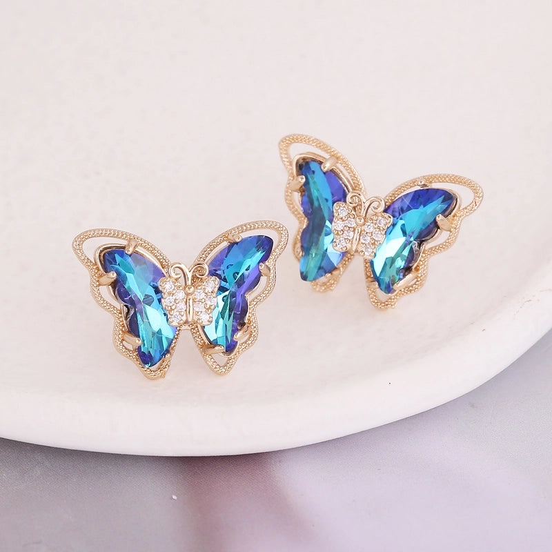 Fashion Butterfly Copper No Inlaid 18K Gold Plated Earrings Ear Studs