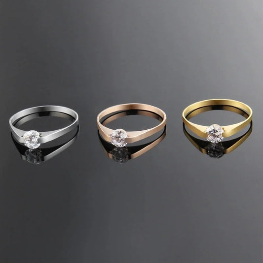 Casual Minimalist Round Titanium Steel Zircon Rose Gold Plated Polishing Inlay Rings